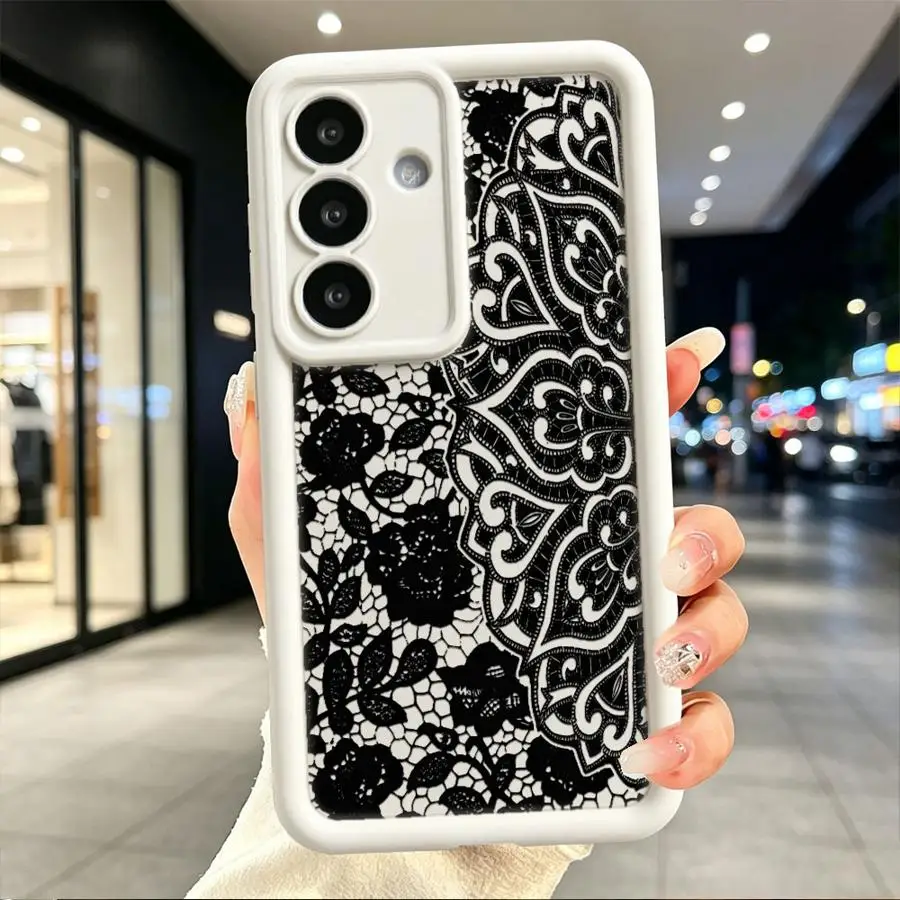 Rose Swirl Lace Phone Cover Case for Samsung Galaxy S26 S23 S21 S20 FE Note 20 Ultra S24 ultra S25 S22 Plus