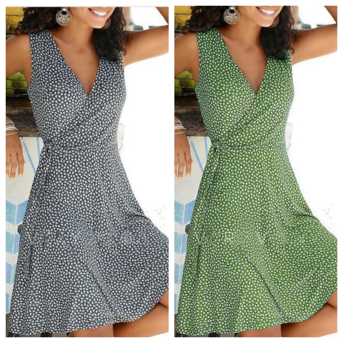 Summer New Amazon Foreign Trade WISH European and American Leisure Slim Fit Printed Lace up Sleeveless Dress for Women