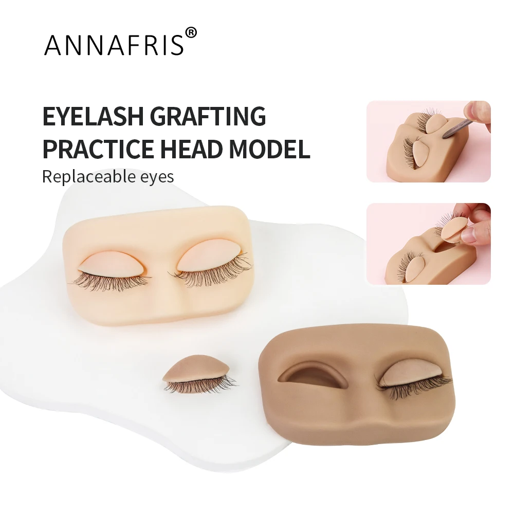 ANNAFRIS  Eyelash portable Head  Mannequin With Removable Replacement Eyelids Practice Eyelash Mini Flat Model Head