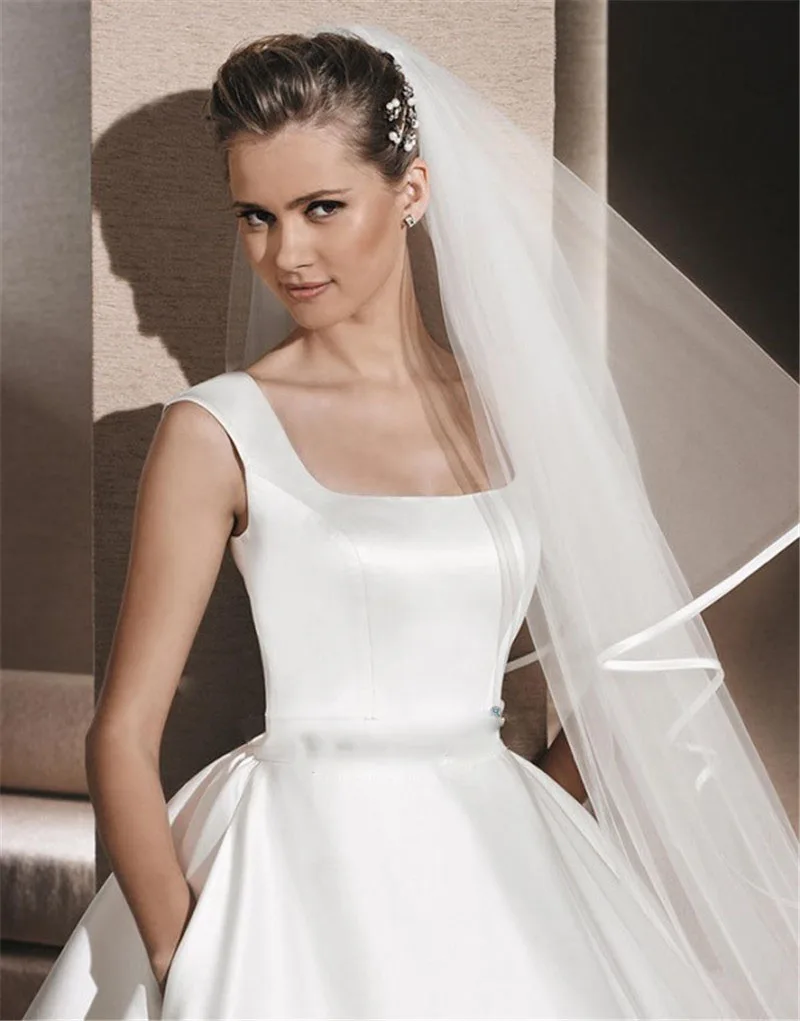 Voile de mariée Long en Satin pour femmes, 2 couches, 3 mètres, bord blanc ivoire, accessoires de mariage en Tulle