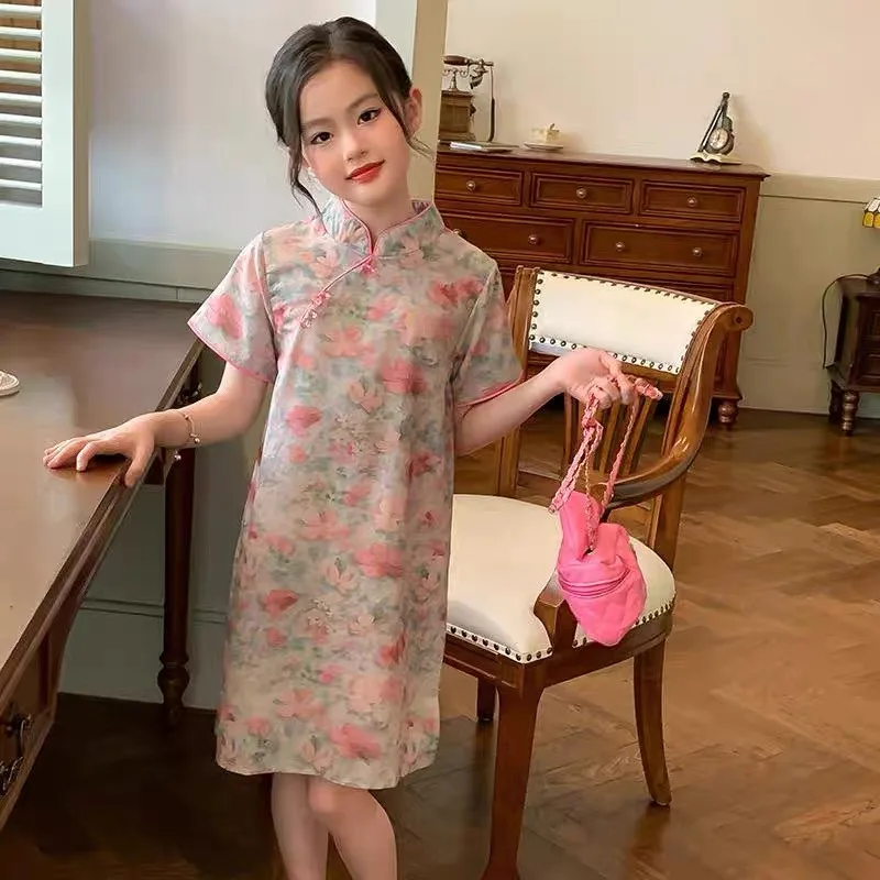 

Китайское платье ханьфу, летнее детское платье Cheongsam, детское платье принцессы в традиционном китайском стиле