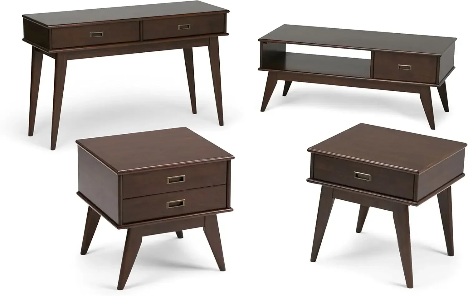 Draper SOLID HARDWOOD Mesa de centro retangular de 48 polegadas de largura em marrom ruivo médio, para sala de estar e quarto familiar