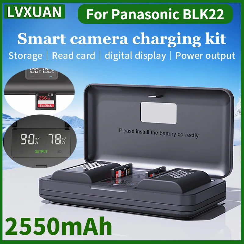 LVXUAN DMW-BLK22 Battery and LCD USB Charger for Panasonic Lumix GH6,S5IIX,GH5 II,S5M2/M2X,GH5M2,DC-S9,G9,G9 II,S5,S5 II,S5 IIX