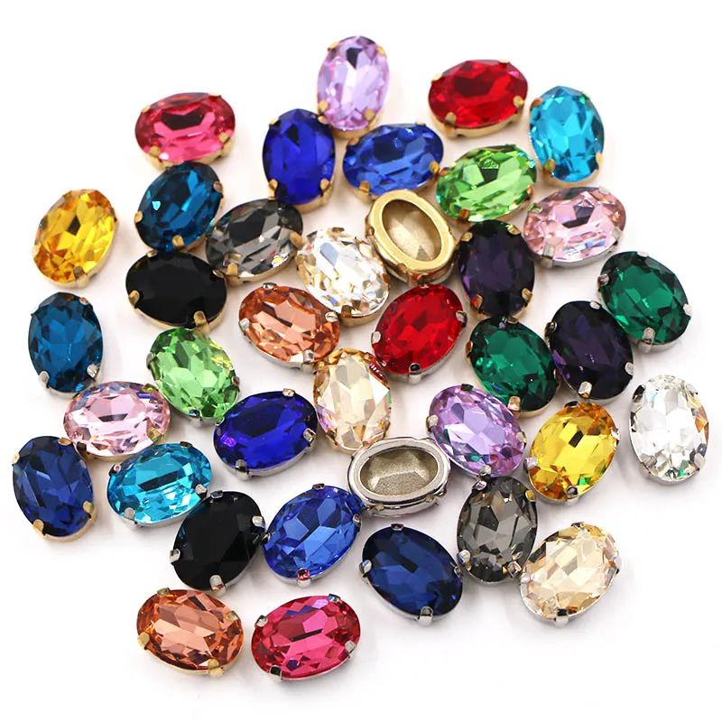 Clothing Accessories High Quality 10x14mm Oval Shape Crystal Glass Stones Gold Claw Setting Rhinestones Sew On Garment/Shoes/Bag