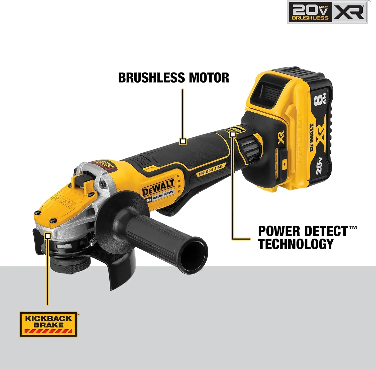 Smerigliatrice angolare DEWALT 20V MAX* XR, interruttore a grilletto, kit tecnologico per strumenti di rilevamento alimentazione, da 4-1/2 pollici a 5 pollici (DCG415W1)