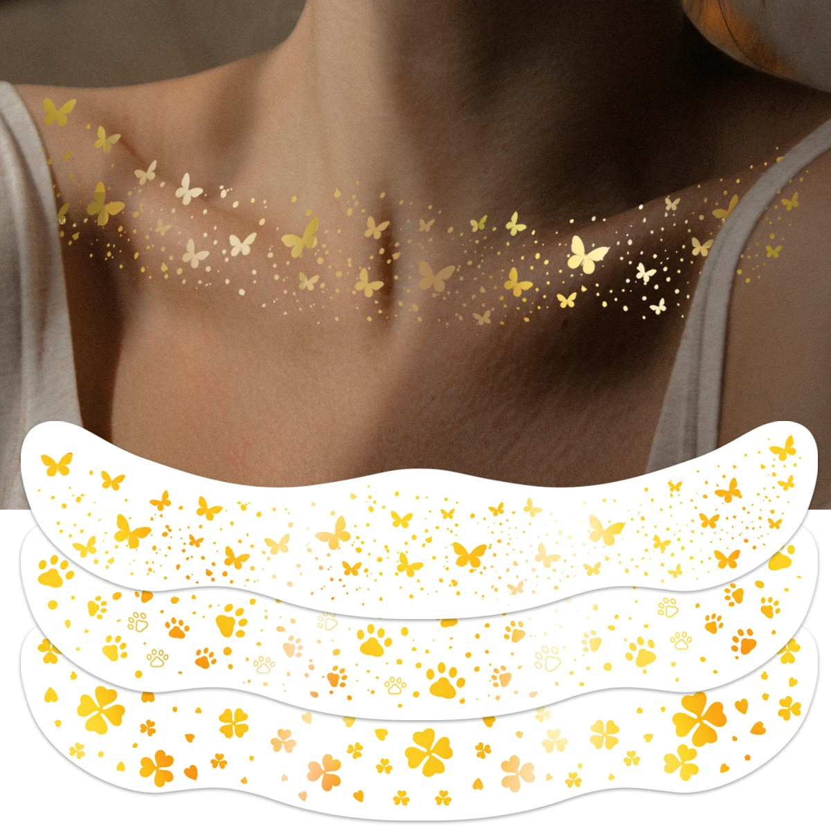 

3pcs Hot Stamping Temporary Tattoo Sticker Glitter Butterfly Clover Animal Paw Tattoo Stickers for Party Body Art Fake Tattoo