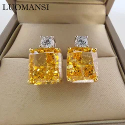 Luomansi 9*10MM Yellow Crushed Ice Diamond Stud Earrings 100%-S925 Female Jewelry Wedding Party Birthday Gift