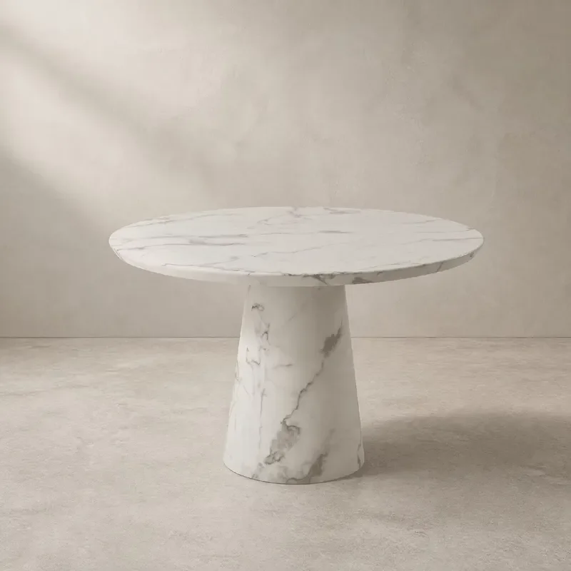 Modern Round Stone Dining Table for Hotel Use Marble Top Single Pedestal Matte Finish 4 Seater Customizable