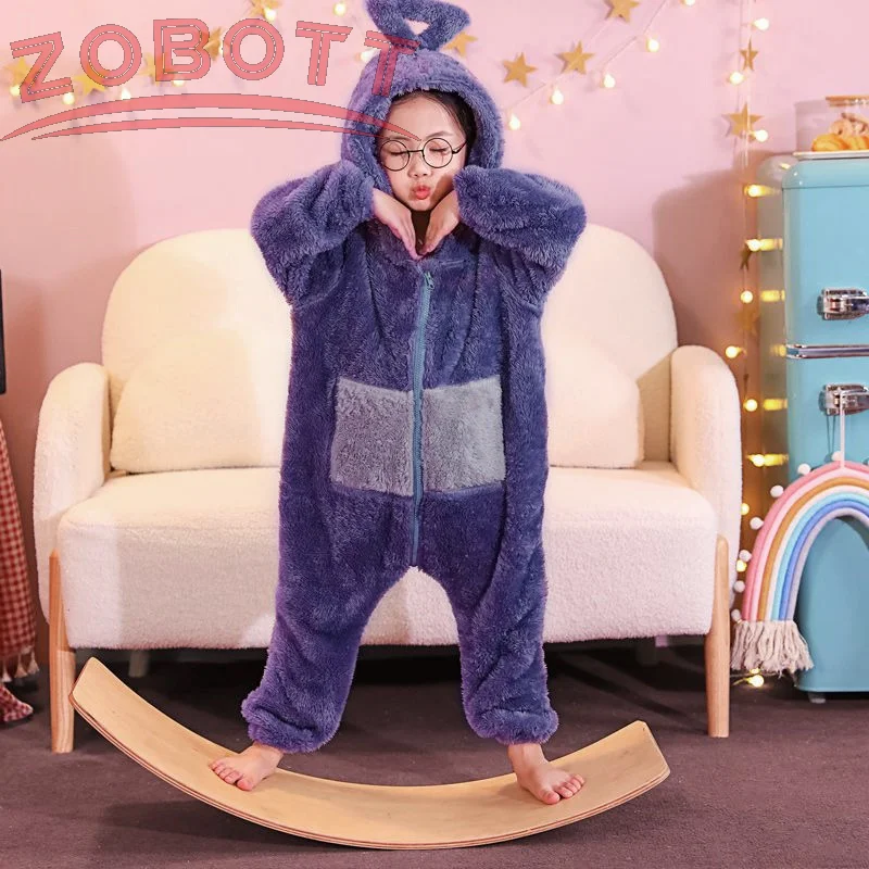بيجامة قطيفة من قطعة واحدة من كارتون تليتبيز للأولاد والبنات والبالغين والآباء ملابس منزلية سميكة ودافئة