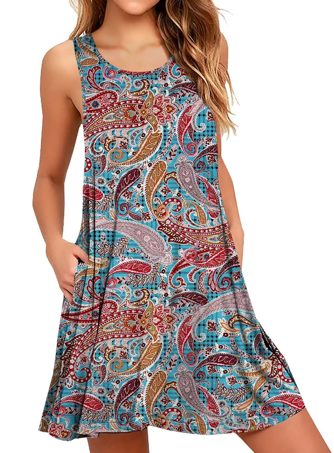 

Floral New Casual Sleeveless Long Women's Round Neck Dress Bohemian Retro Dress Sweetheart Rustic Country Sleeveless Dress