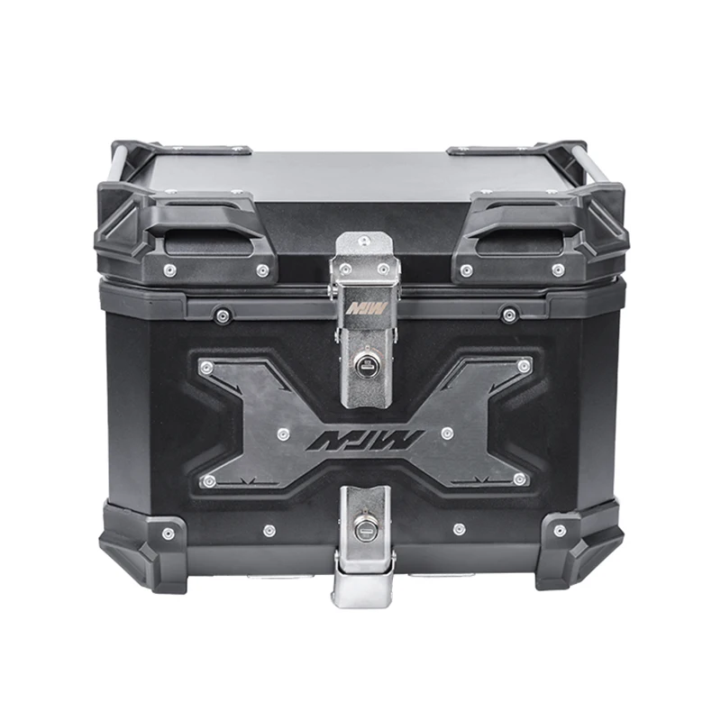 Black Universal 45L Motorcycle Top Case Aluminum Motorcycle Trunk Tour Tail Box w/ Security Lock for Store Helmet Large Luggage