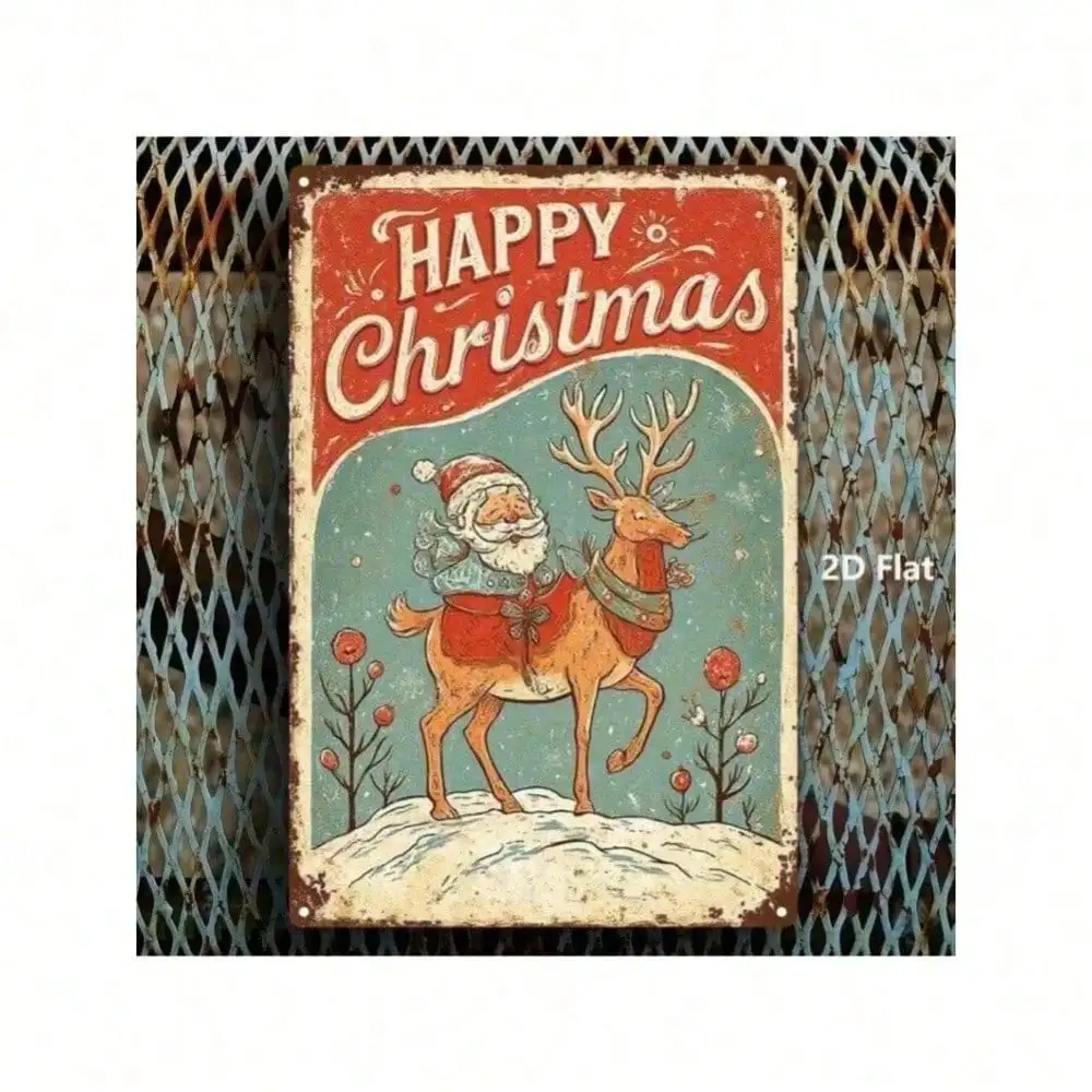 Vintage Santa Rentier Blechschild 20x30cm Weihnachten Wanddekoration Zuhause zum Aufhängen