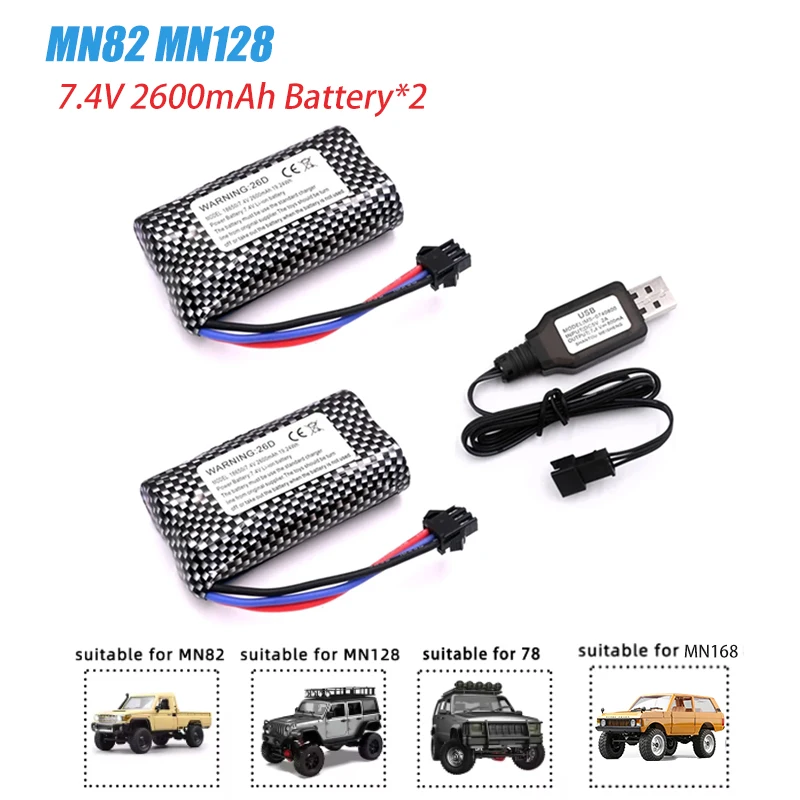 MN82 RC Car 7.4V Battery High Capacity Rechargeable Battery for Remote Control Car Truck with MN128 MN78 for RC Car Accessories