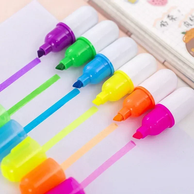 1/6pcs set  Creative Pill Shape Mini Colorful Candy Color Highlighters Promotional Markers Gift Stationery Color Pen