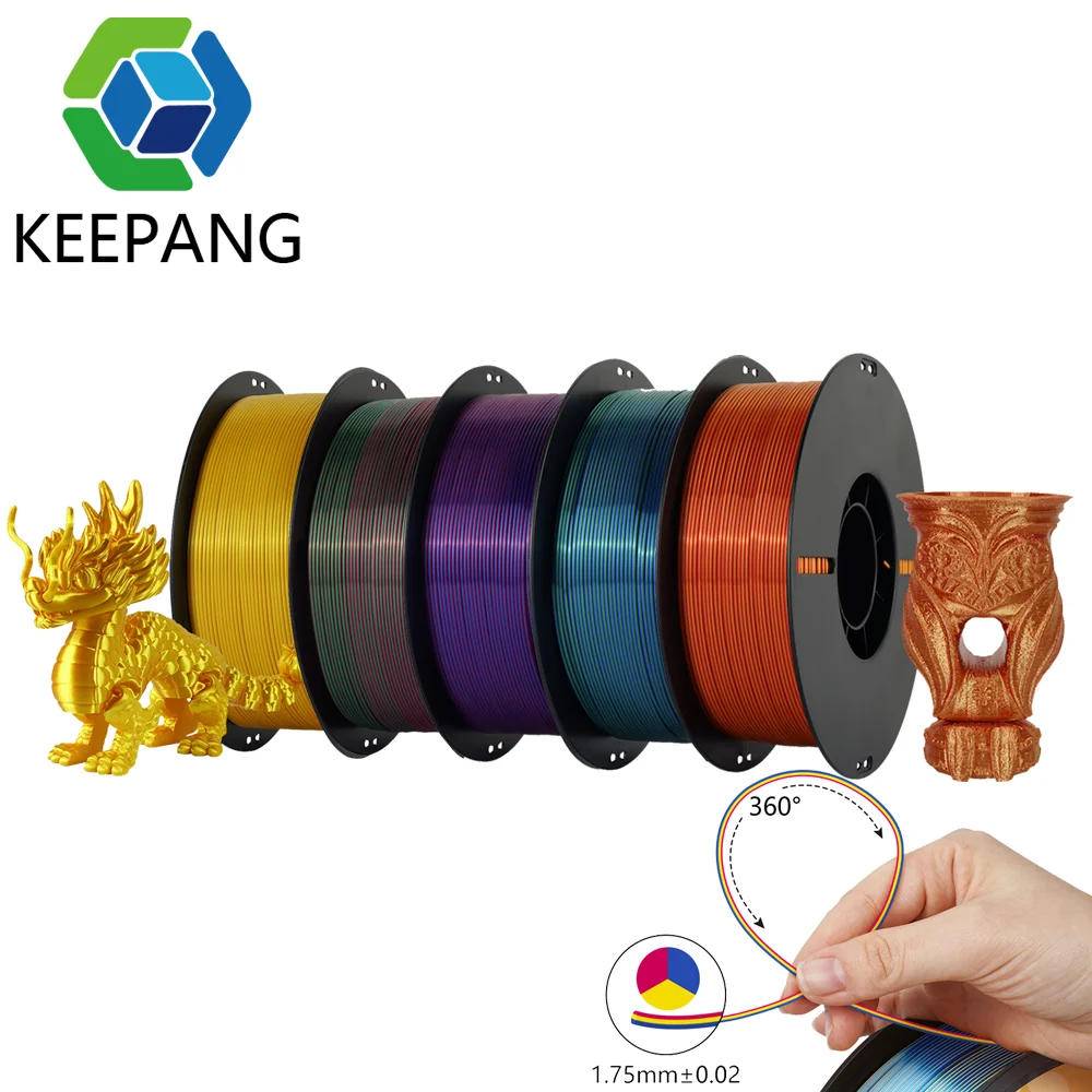 KEE PANG PLA Filament PLA Tricolor Silk 1.75mm 3KG 4KG 5KG Multicolor Eco-Friendly 3D Printer Filament Fit Most FDM 3D Printers