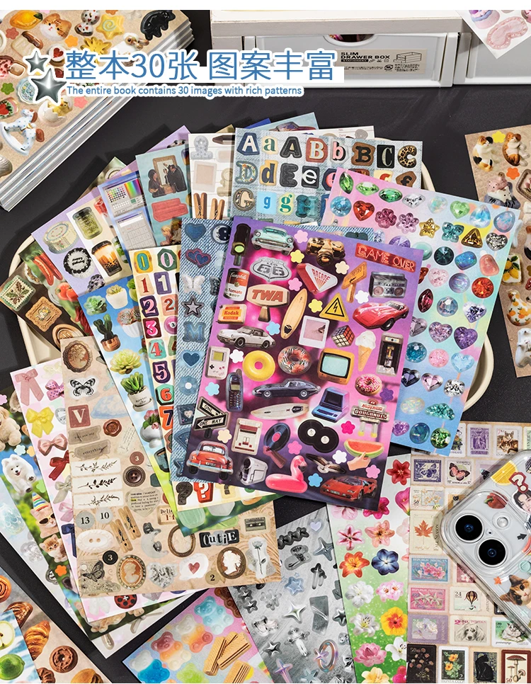 Journal GO 30-seitiges, vielseitiges, niedliches Stickerbuch, perforiertes, glänzend beschichtetes Papier, dekoratives Stickerpapier für Journaling und Scrapbooking – Detail 2