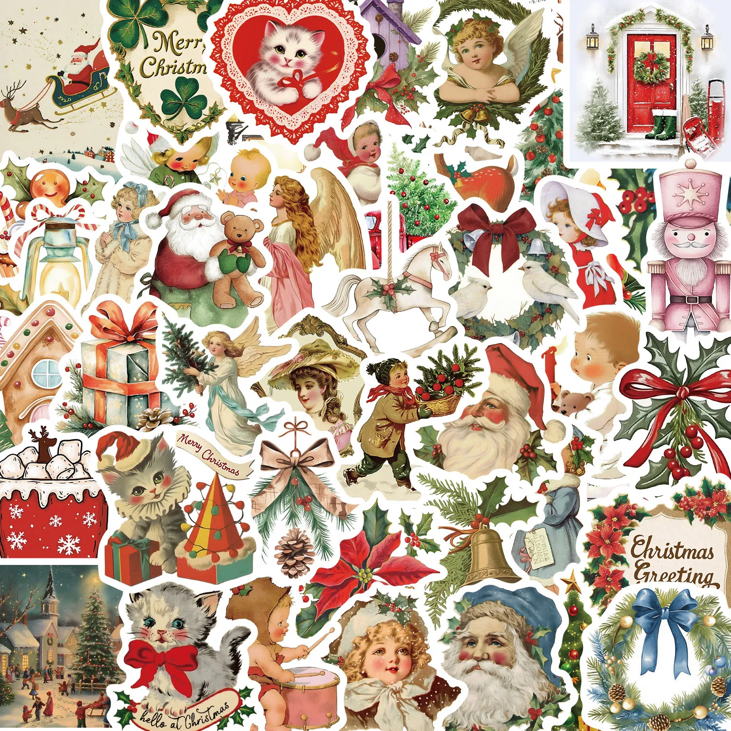 50pcs Romantic Angel Vintage Christmas Santa Claus Decorative Sticker Graffiti Decals for Laptop Guitar Suitcase Skateboard