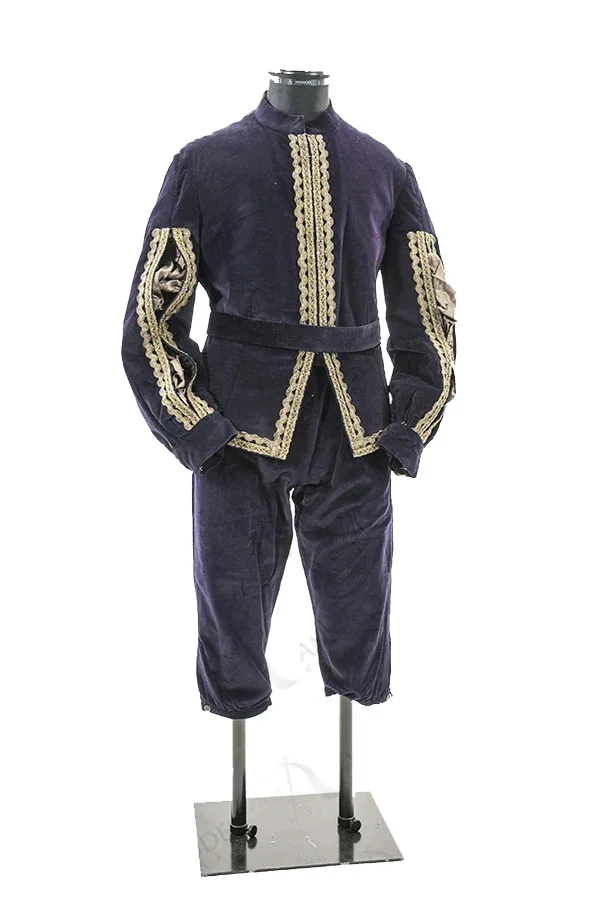 Men's Tudor King Henry VII Cosplay Costume Ball Gown Tudor Elizabethan Renaissance Purple Jacket Pants With Blet Full Set Custom