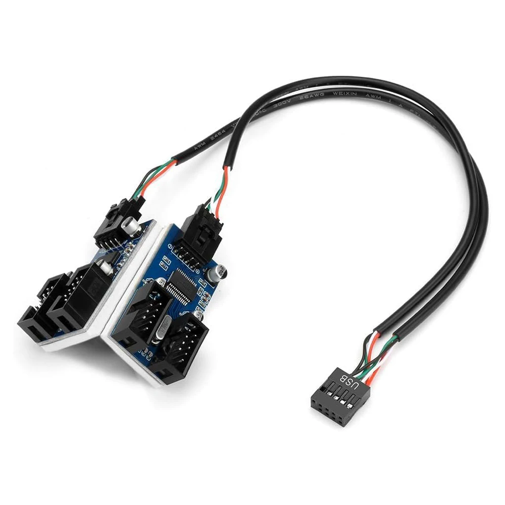 Internal USB Hub 3 - Expands 4 USB 2.0 Ports - 9-Pin USB Header 1 to 4 Extension Hub Splitter Adapter