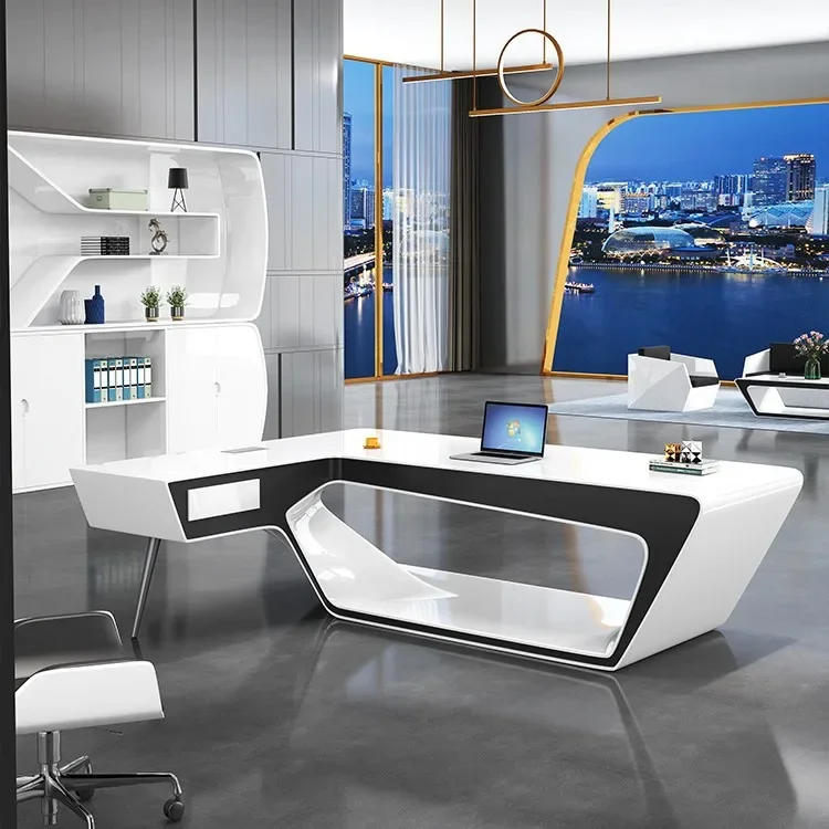 Z2-28  White Lacquer Creative Furniture Simple Modern Executive Desk Manager Room Office Desk and Chair Set