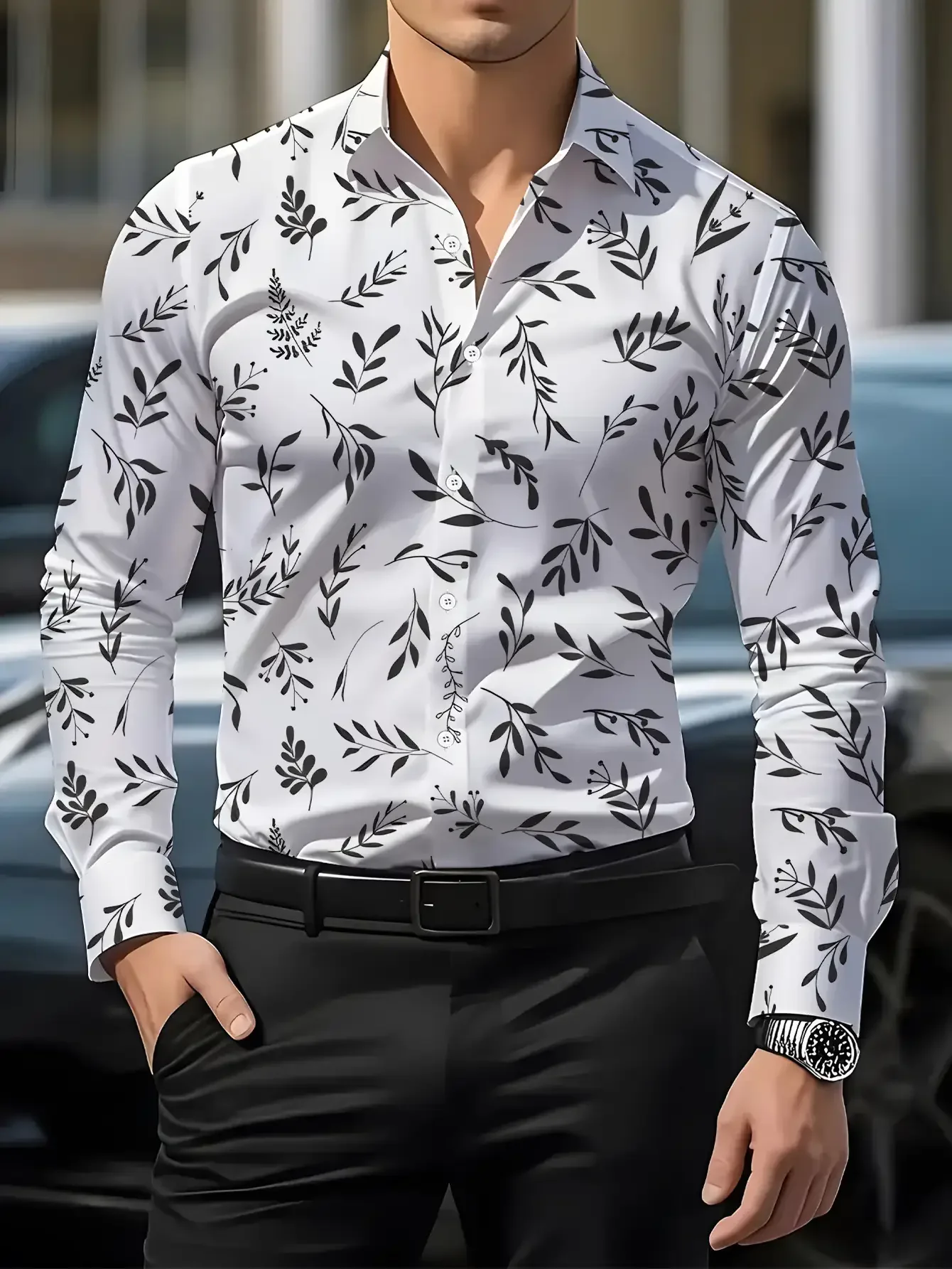 Camisa masculina de manga comprida com estampa estilo leopardo, camisa masculina estampada com estampa de leopardo personalizada,