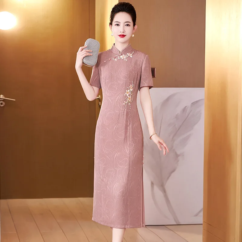 Yourqipao Summer Chinese Mother Of Groom Wedding Party Dresses Traditional Women Birde Mom Cheongsams Plus Size Evening Dress