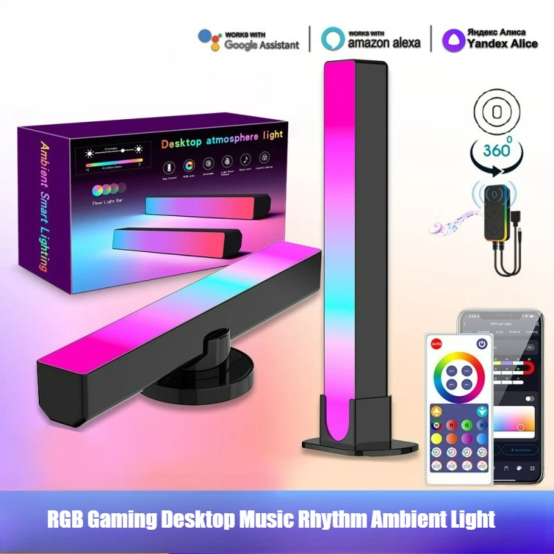 2 Pack Tuya WiFi RGBIC Desktop Gaming Ambient Light Bar Bluetooth Music Rhythm Lamp Alexa Google Voice Control