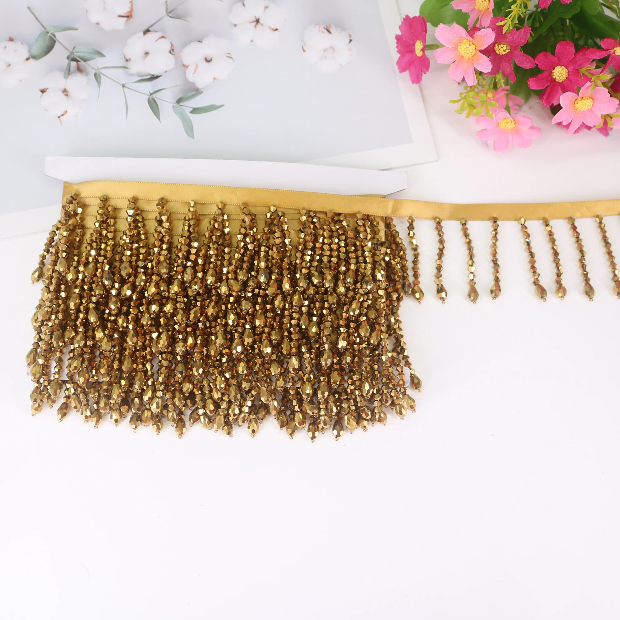 4.5Yards Crystal Pendant Beaded Fringe Lace DIY Clothes Stage Dress Home Curtain Headwear Decorative Accessories Latin Dance