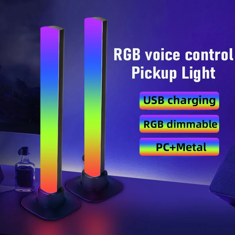 Luz de recogida de sonido RGB para sala de juegos, luz nocturna de ambiente para ordenador de escritorio, colorida, controlada por voz, luz de ritmo musical