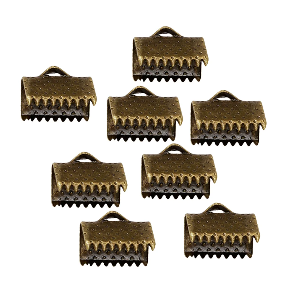 100 PCS Ribbon End Clasps Textured Crimp Clamps Fastener Zipper Clip Fold Over Cord