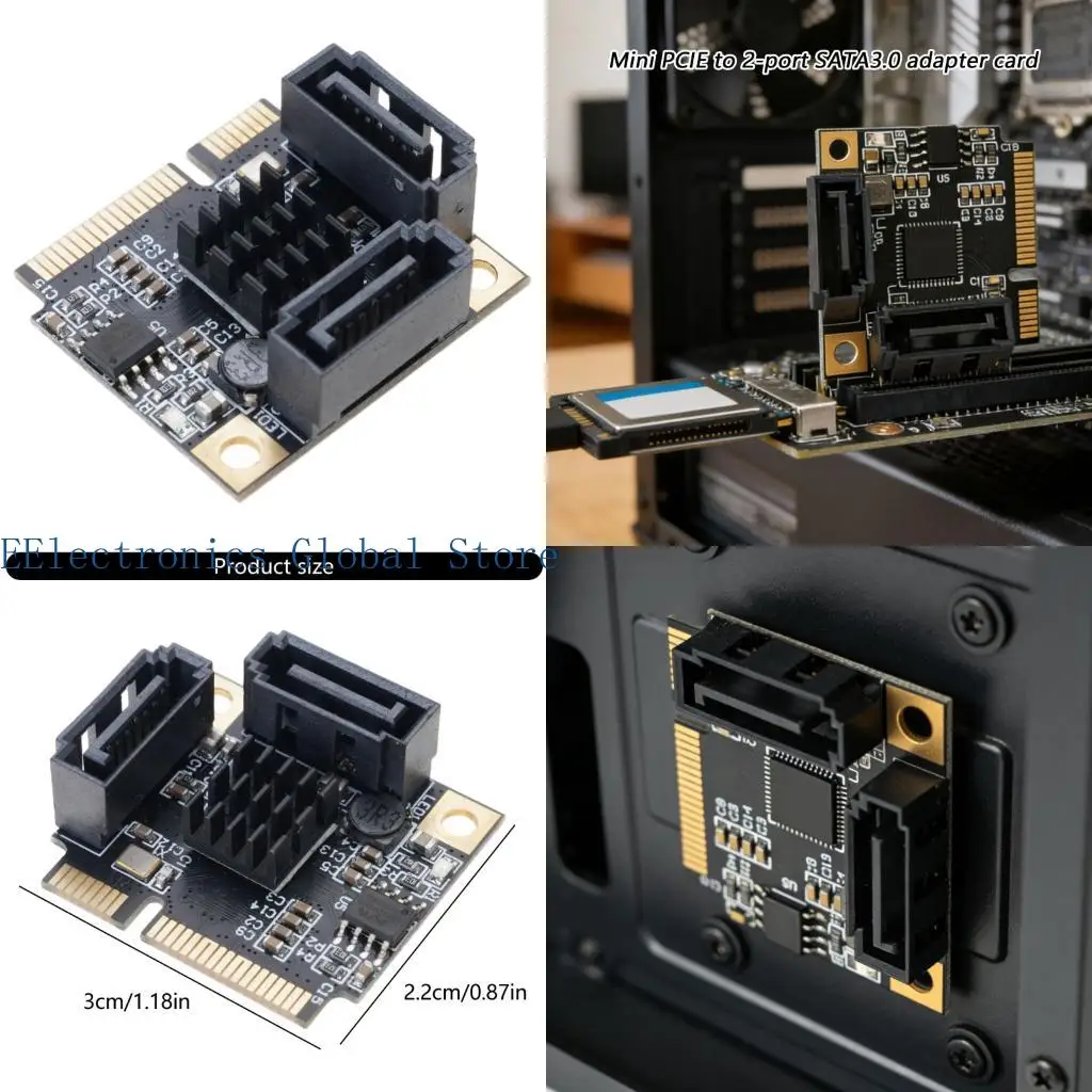 462B Mini PCIE SATA3.0 Expansion Card Mini PCIe to 2 Port SATA3.0 6Gbps Expansion Controller Adapter Card ASM1061 Chip