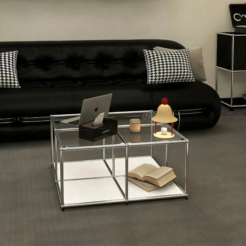 80cm 100cm Modern stainless steel coffee table module double layer simple living room sedentary center side tables furniture