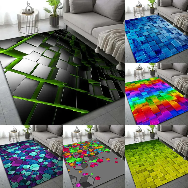 3D Block-Teppich Großformatiger Teppich Rutschfester Spielteppich Bodenmatte für Wohnzimmer Schlafzimmer Küche Heimdekoration