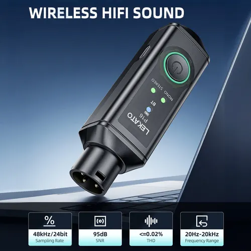 Imagen 2 del producto Lekato-adaptadores Bluetooth Xlr duales, sistema estéreo inalámbrico para mezcladores y altavoces pa, Audio Hi-Fi de 48Khz/24 bits, alcance de 165 pies