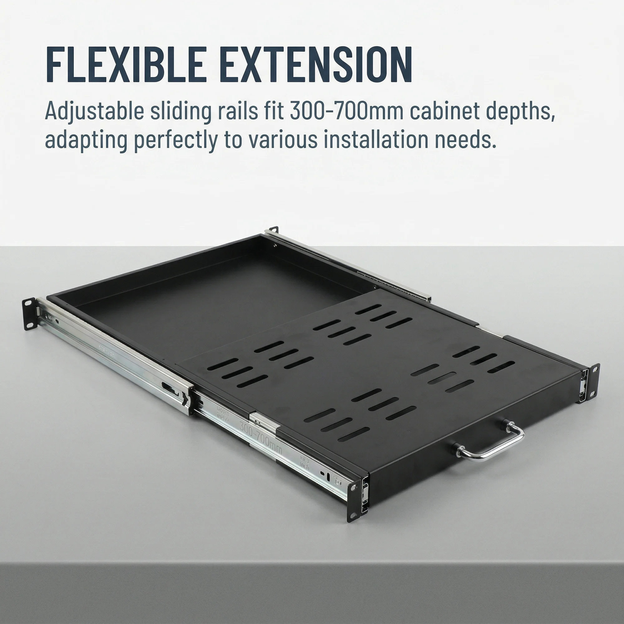Bandejas deslizantes para rack de servidor, bandejas extensíveis para teclado, trilhos deslizantes 1U de 19 polegadas, tampos de mesa, divisórias, com travamento automático