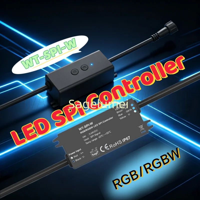 IP67 Waterproof 5-24V DC 2 Button RGB/RGBW 12V~24V LED SPI Controller WT-SPI-W LED Dimmer For LED Strip Room Decoration Dimmable