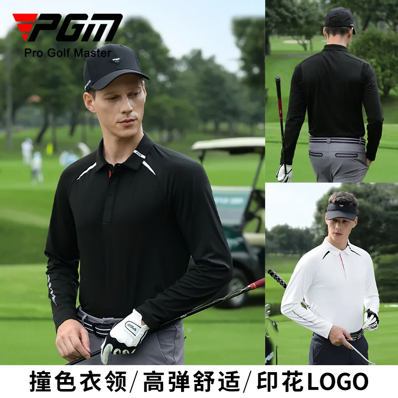 PGM golf clothing men's long-sleeved t-shirt autumn and winter lapel soft high elastic clothes top polo shirt