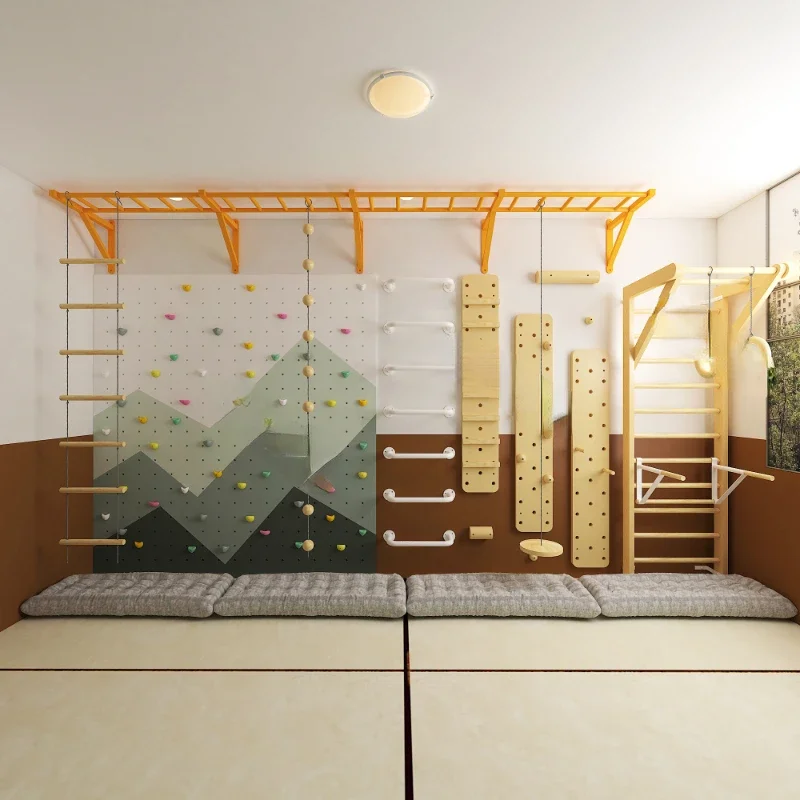 Wooden Climbing wall indoor physical fitness training equipment for children