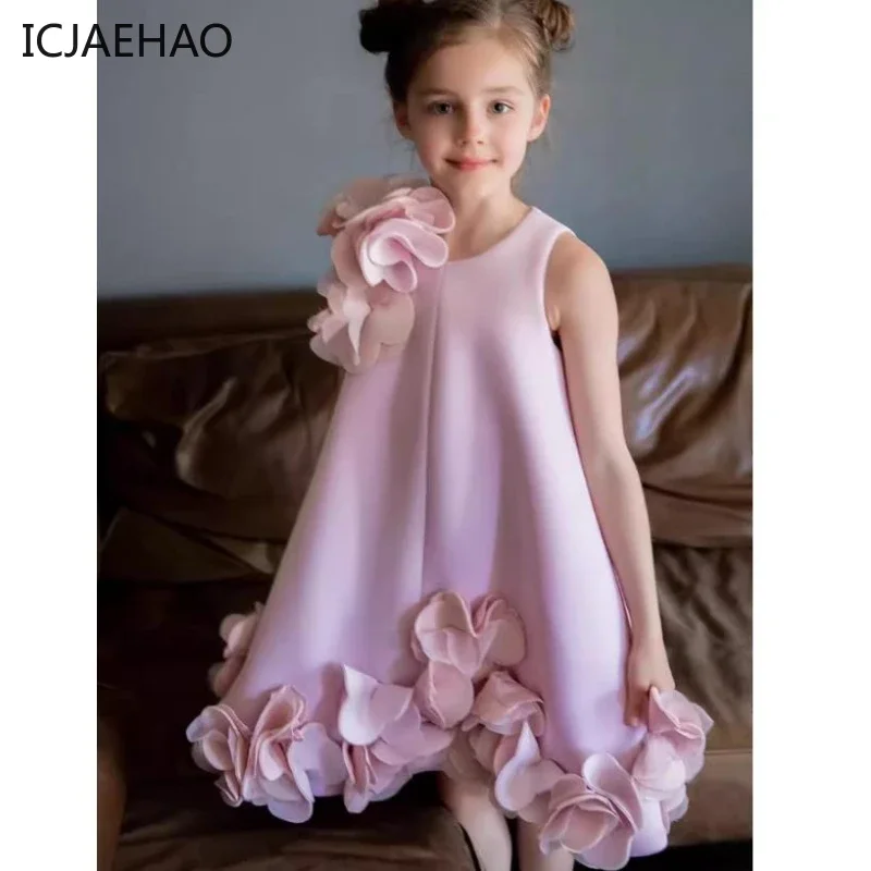 ICJAEHAO 2024 Luxury Princess Vintage Young Girls Dresse One-piece Wedding Party Graduation Children Kids Clothes s Vestidos