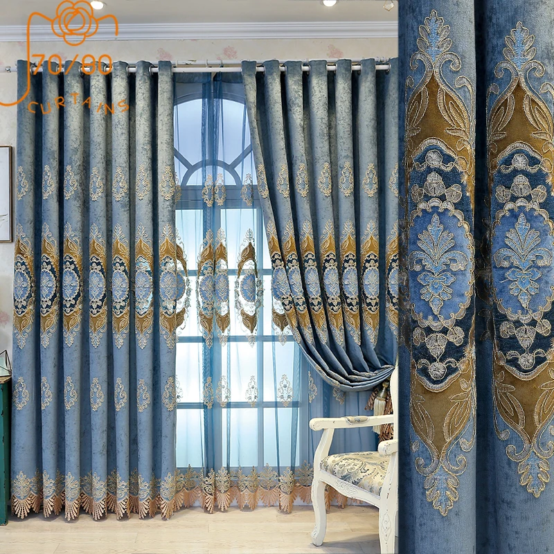 

New Luxury European Double Color Chenille Jacquard Curtains for Living Room Bedroom Villa Customized Embroidered Window Screen