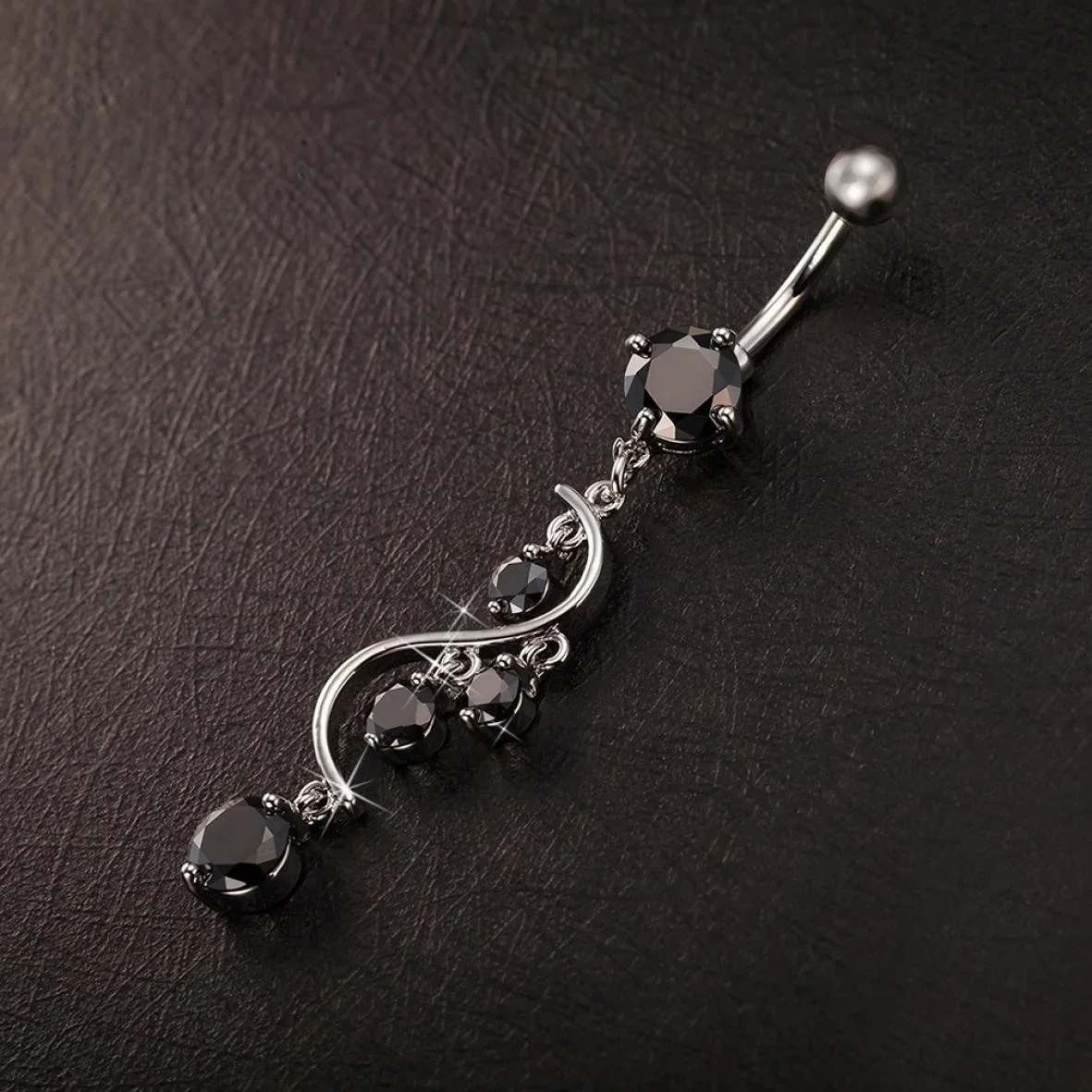 Colgante de diamante adhesivo en forma de S largo con anillo de ombligo, accesorio de Piercing humano con ramas de flores incrustadas de diamantes, anillo de ombligo