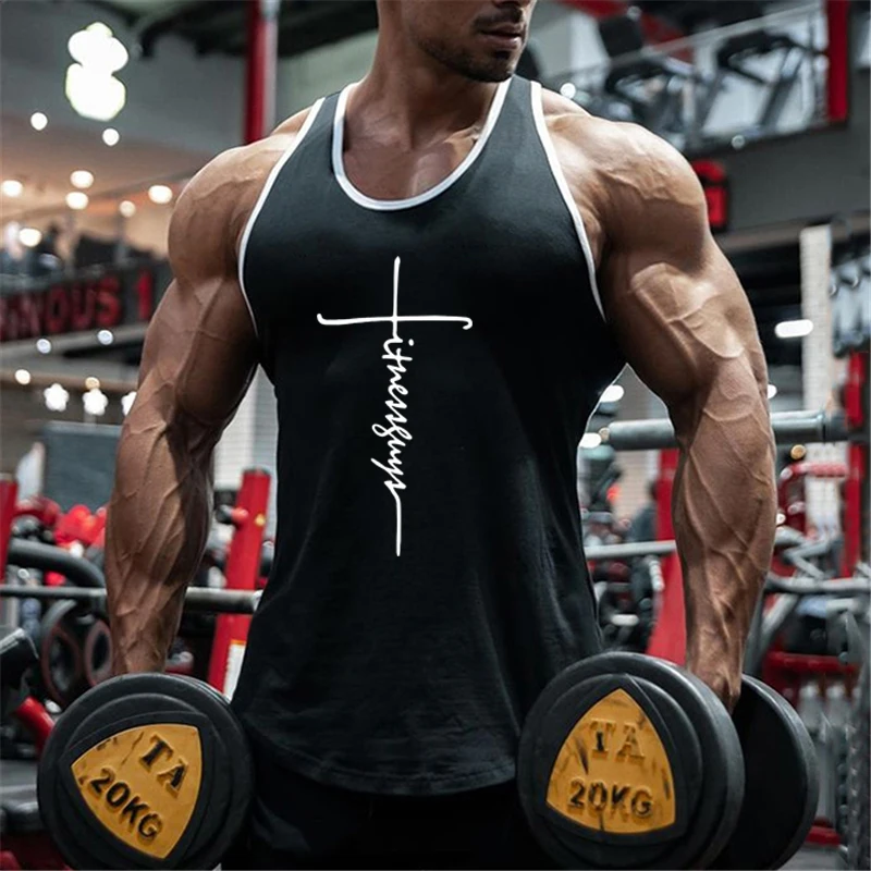 Men Summer Cotton Tank Top Sleeveless Bodybuilding Vest Gym Workout Fitness Training Muscle Shirt Sports Singlet Casual Clothing