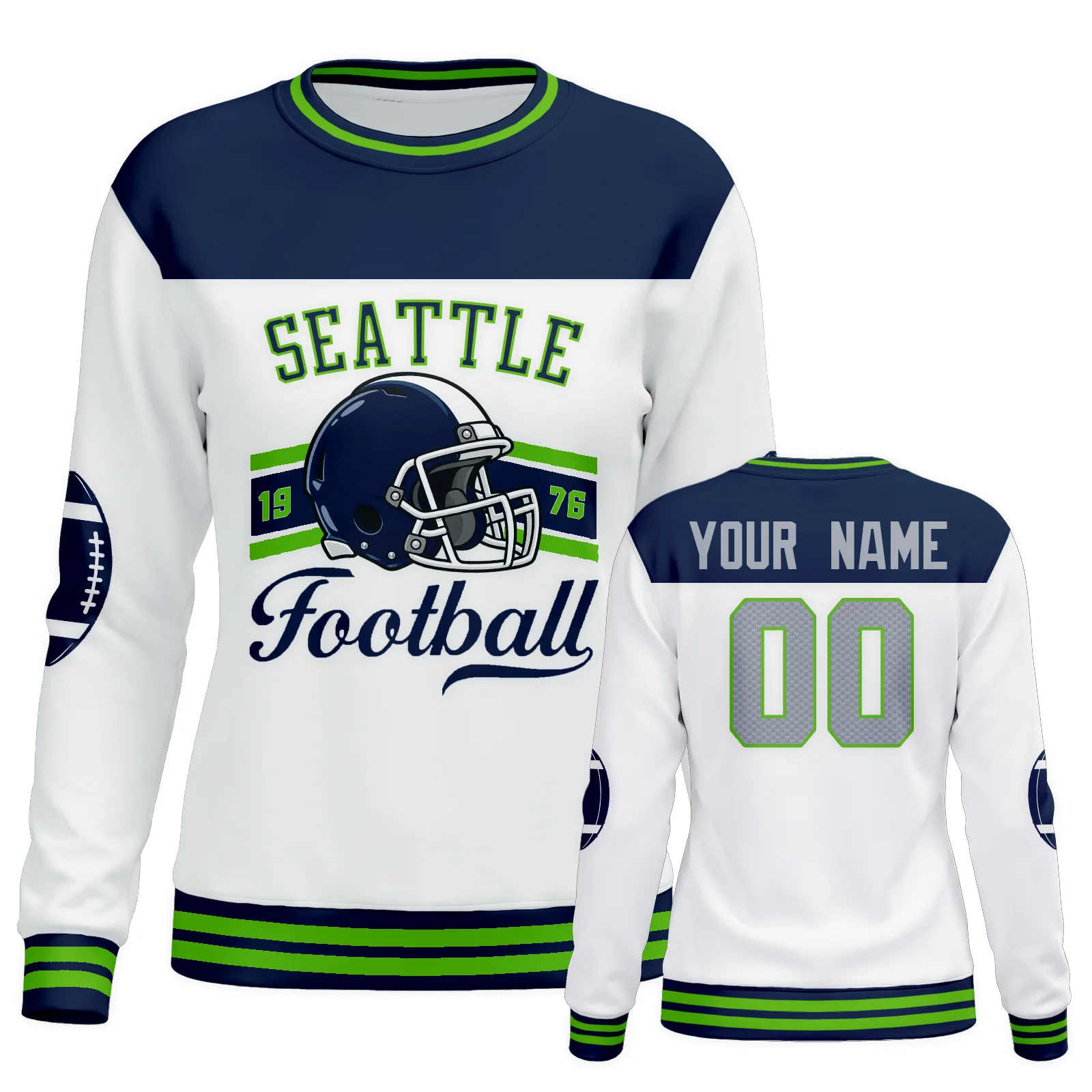 Personalized Seattle City Sweatshirt, Custom Women Football Hoodie with Name Number Logo, Football Mom Crewneck Sweatshirt