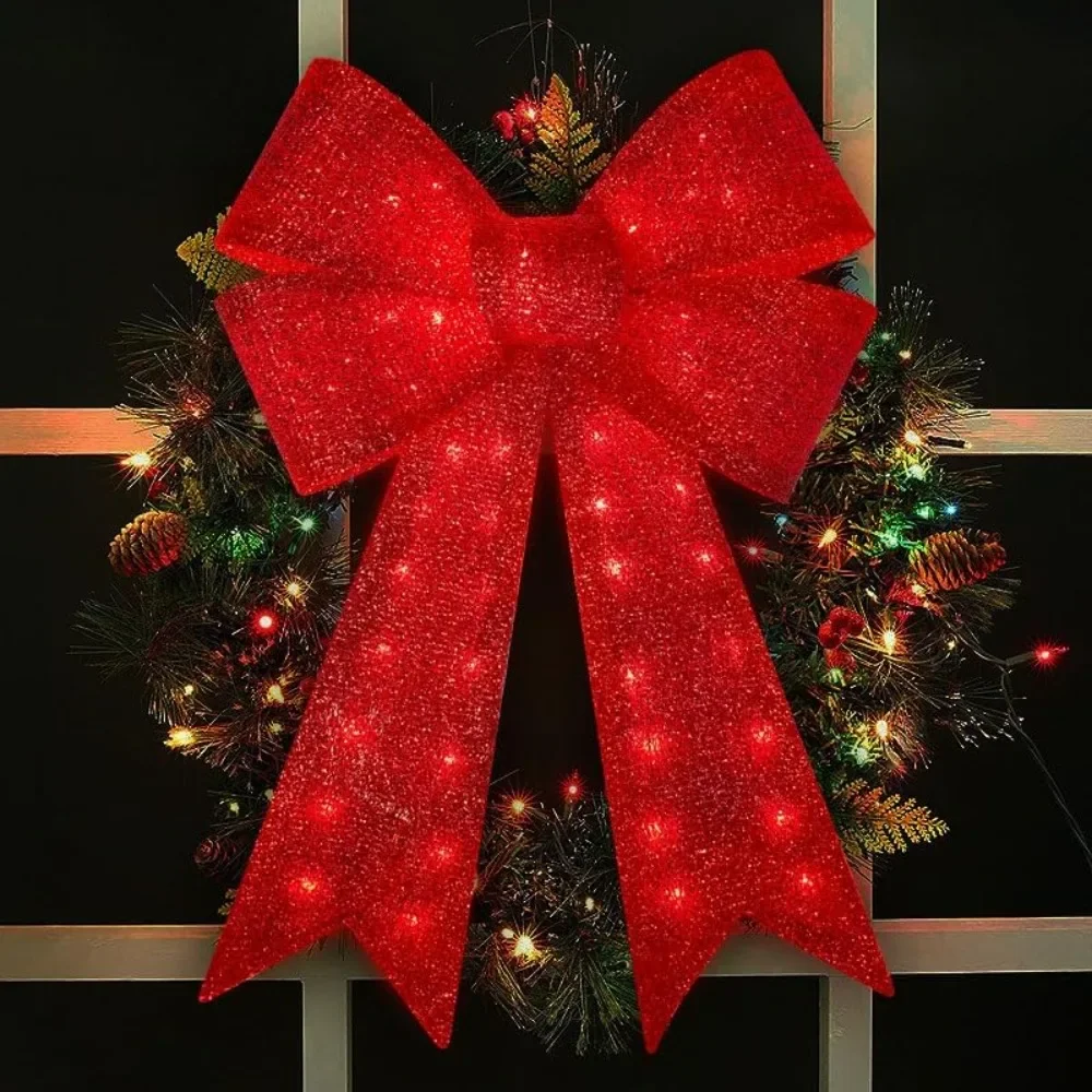 

40" 99 LED Lighted Red Sparkly Bow Christmas Decoration - Festive Holiday Decor