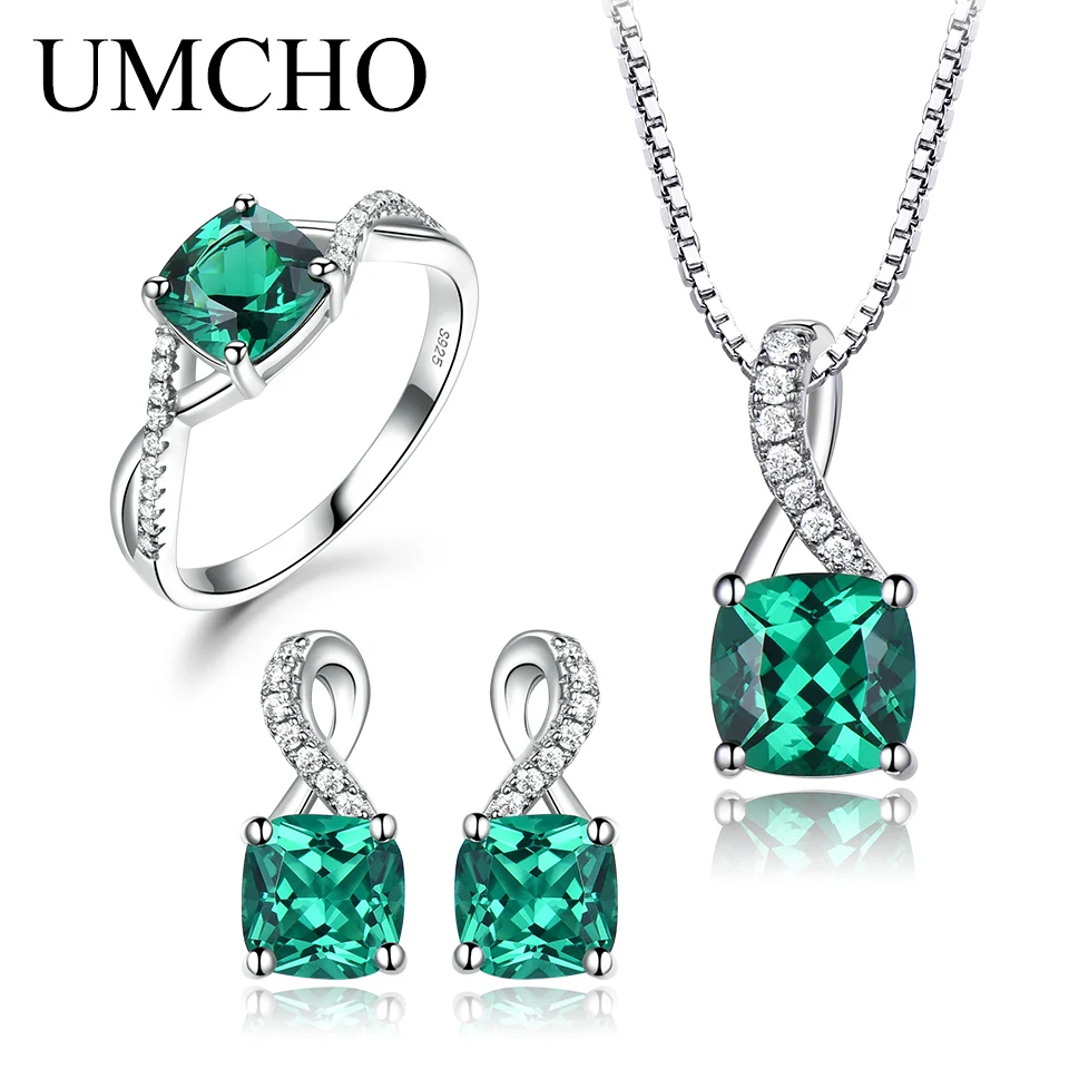 

Изумрудный комплект ювелирных изделий из стерлингового серебра 925 пробы, кольцо, кулон, серьги-гвоздики, обручальные, свадебные, модные украшения, новинка 2025 г.