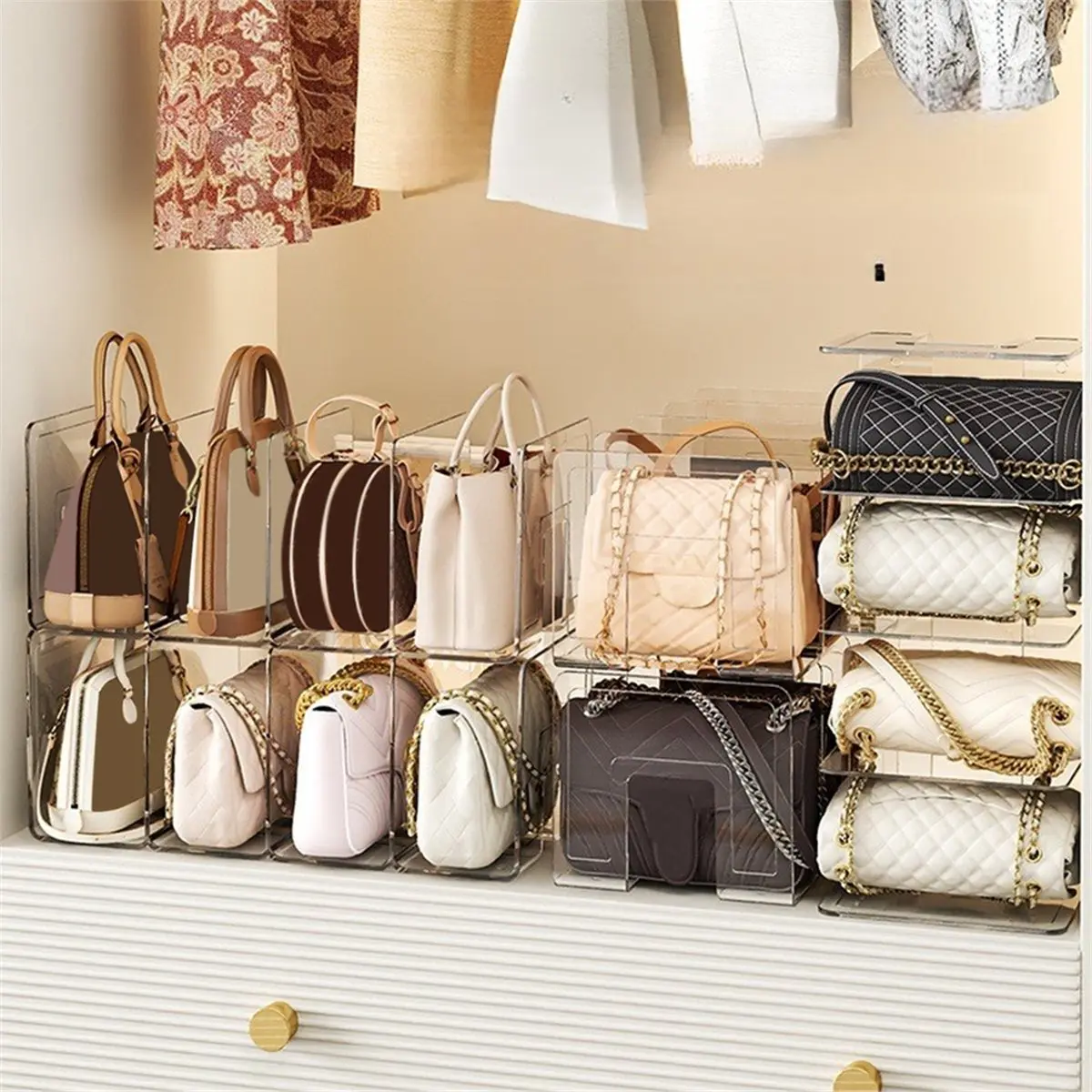 2026 Trend Thickened Bag Storage Wardrobe Partition Rack, Bag Storage Rack, Acrylic Wardrobe Organization, Handbag Storage Rack