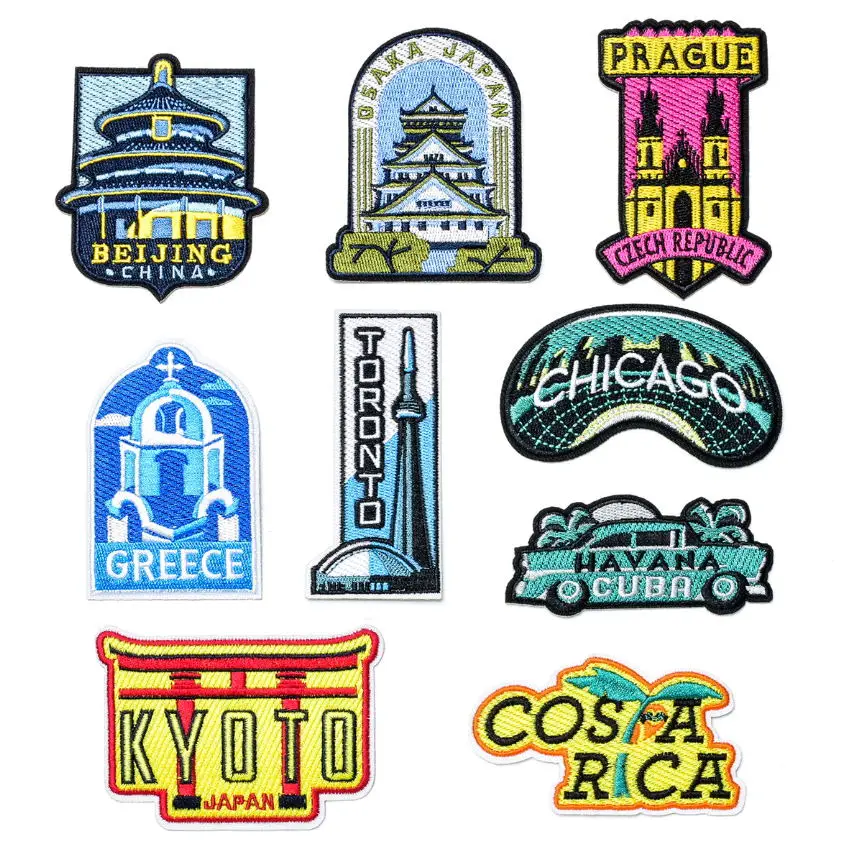 11 Skus 10 Pcs Landmarks Place Spot Embroidered Patches Clothing Hat Bag Shoe Repair Material Phone Gift Box Decor DIY Accessory