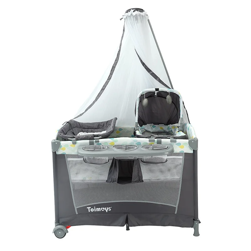 

Детская кроватка-манеж складная многофункциональная портативная для новорожденных с москитной сеткой и колесами
