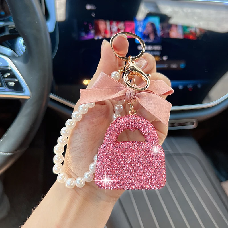 Creative Bow-Shaped Rhinestone Handbag Model Keychain Stylish Exquisite Handbag Pendant Keychain Gift Accessory