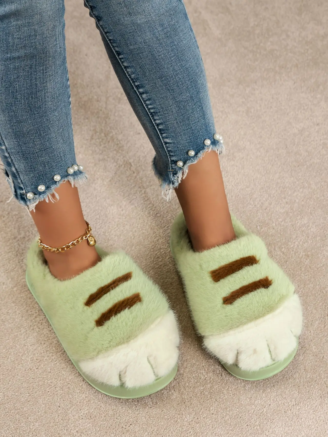 Neue Flauschige Katzenpfoten-Hausschuhe für Damen, Warme Winter-Pantoffeln, Lustige Flauschige Tierpfoten-Innenschuhe – Detail 22